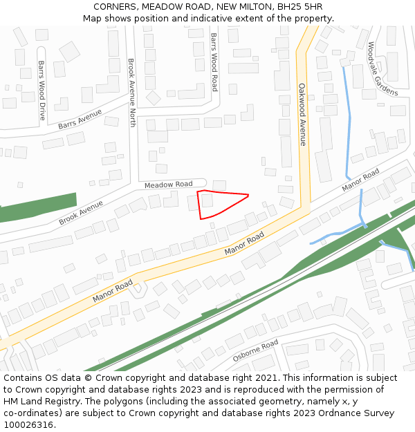CORNERS, MEADOW ROAD, NEW MILTON, BH25 5HR: Location map and indicative extent of plot