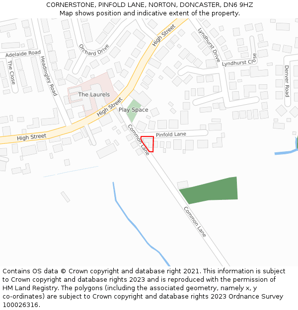 CORNERSTONE, PINFOLD LANE, NORTON, DONCASTER, DN6 9HZ: Location map and indicative extent of plot