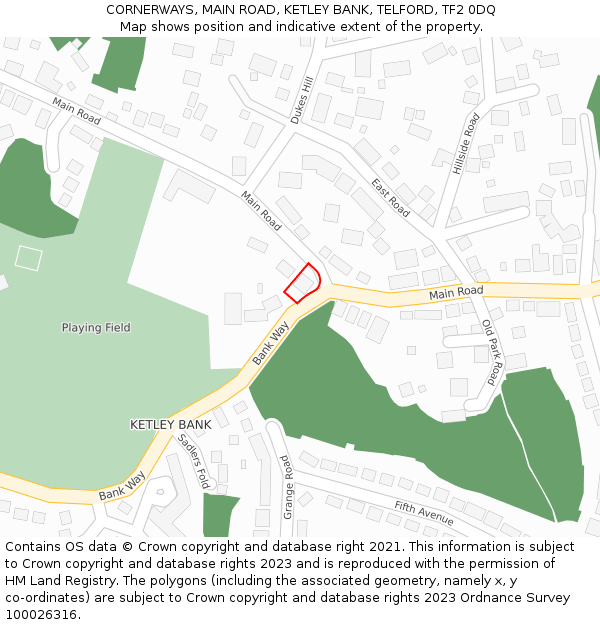 CORNERWAYS, MAIN ROAD, KETLEY BANK, TELFORD, TF2 0DQ: Location map and indicative extent of plot