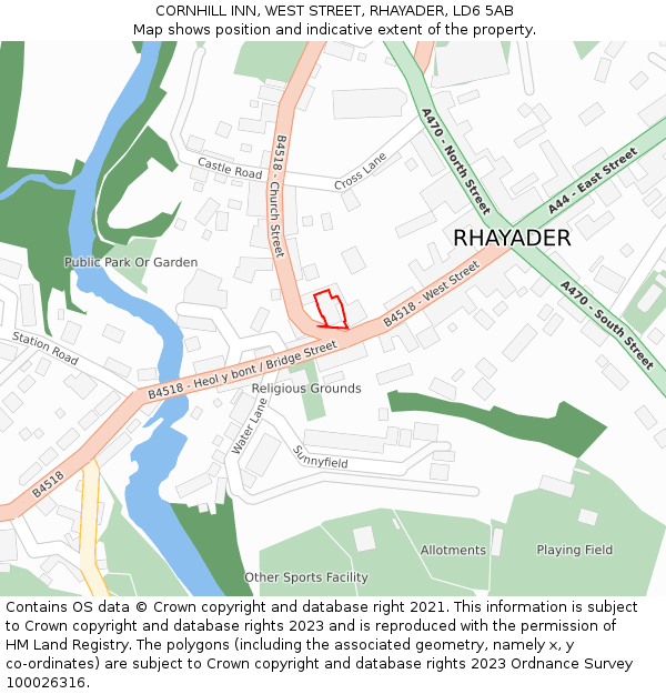 CORNHILL INN, WEST STREET, RHAYADER, LD6 5AB: Location map and indicative extent of plot