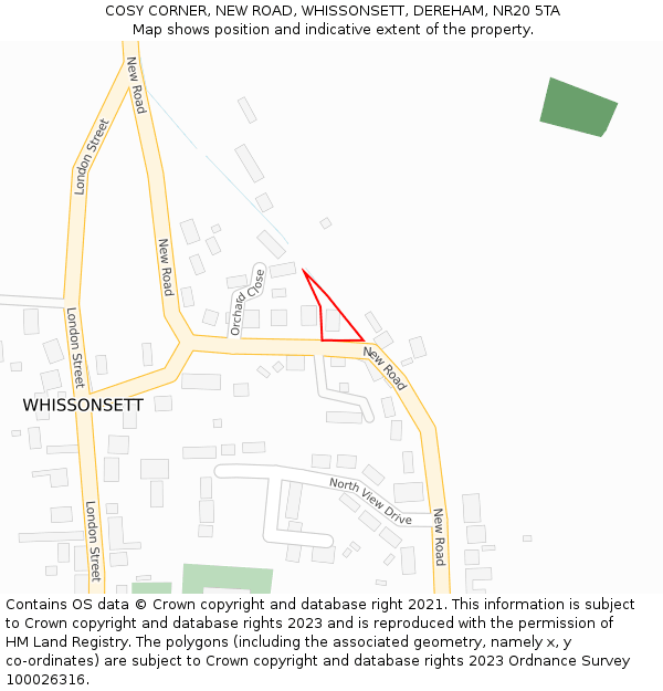 COSY CORNER, NEW ROAD, WHISSONSETT, DEREHAM, NR20 5TA: Location map and indicative extent of plot