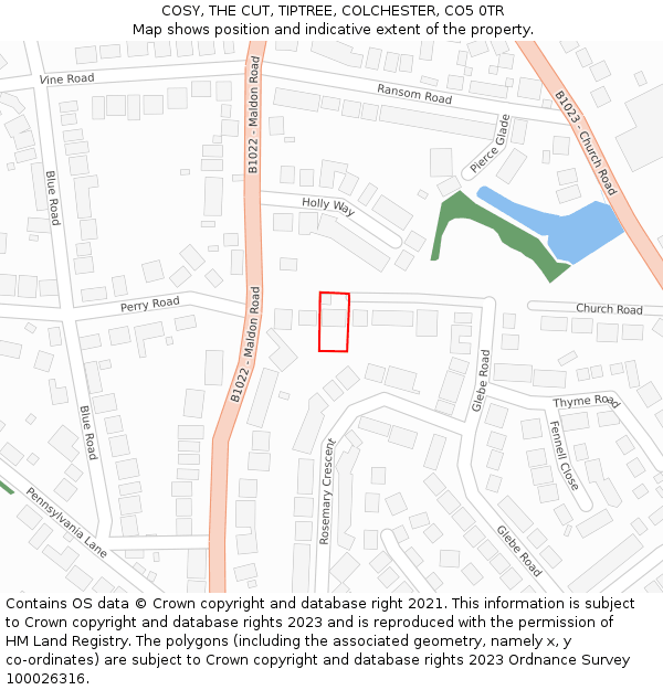 COSY, THE CUT, TIPTREE, COLCHESTER, CO5 0TR: Location map and indicative extent of plot
