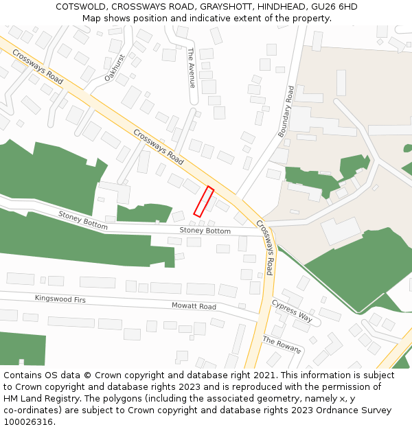 COTSWOLD, CROSSWAYS ROAD, GRAYSHOTT, HINDHEAD, GU26 6HD: Location map and indicative extent of plot