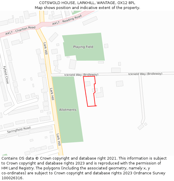 COTSWOLD HOUSE, LARKHILL, WANTAGE, OX12 8PL: Location map and indicative extent of plot
