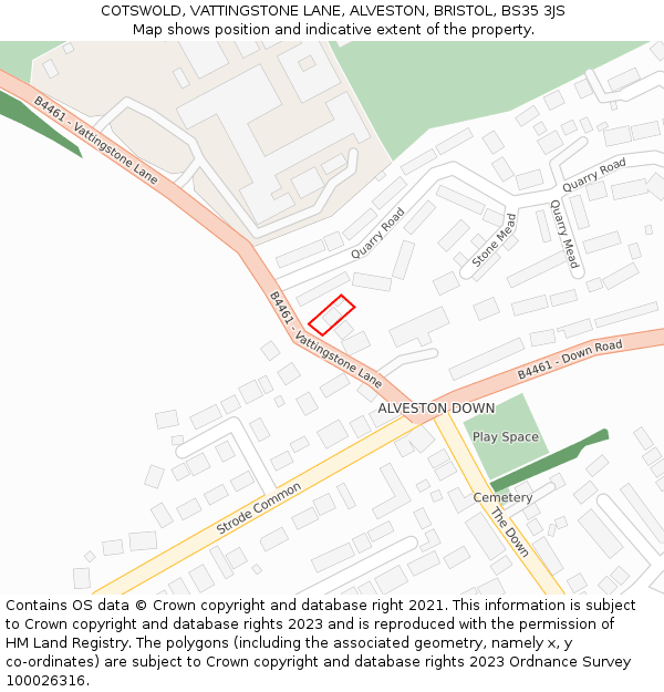 COTSWOLD, VATTINGSTONE LANE, ALVESTON, BRISTOL, BS35 3JS: Location map and indicative extent of plot
