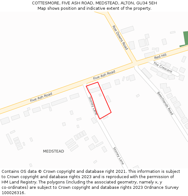COTTESMORE, FIVE ASH ROAD, MEDSTEAD, ALTON, GU34 5EH: Location map and indicative extent of plot