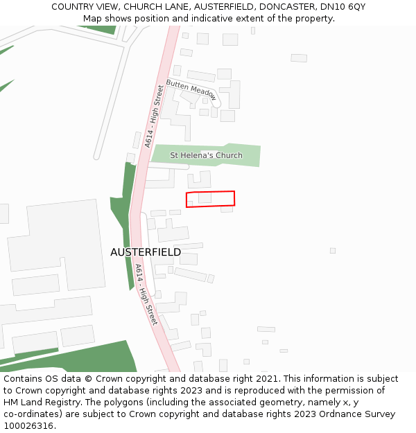 COUNTRY VIEW, CHURCH LANE, AUSTERFIELD, DONCASTER, DN10 6QY: Location map and indicative extent of plot