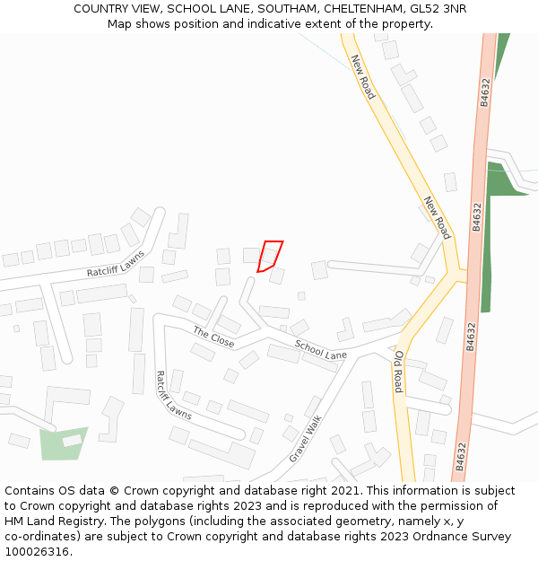 COUNTRY VIEW, SCHOOL LANE, SOUTHAM, CHELTENHAM, GL52 3NR: Location map and indicative extent of plot