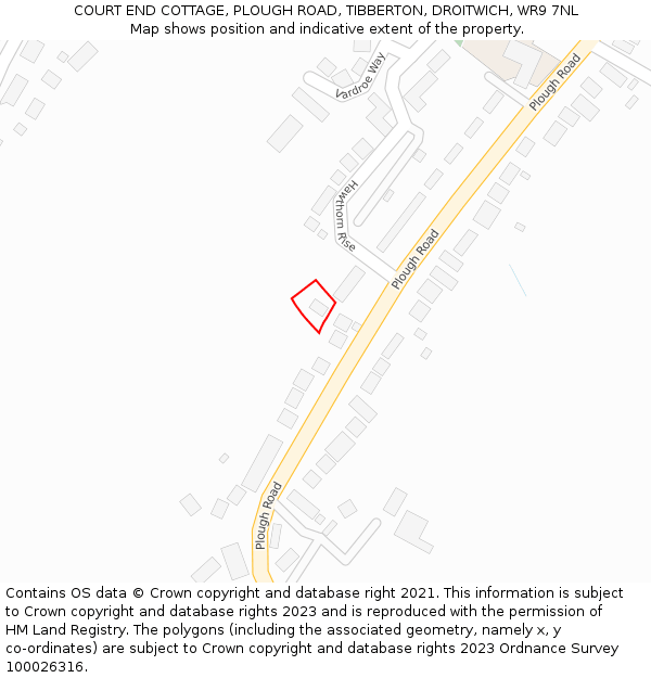 COURT END COTTAGE, PLOUGH ROAD, TIBBERTON, DROITWICH, WR9 7NL: Location map and indicative extent of plot