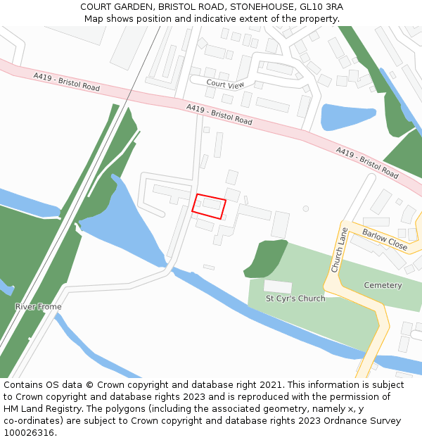 COURT GARDEN, BRISTOL ROAD, STONEHOUSE, GL10 3RA: Location map and indicative extent of plot