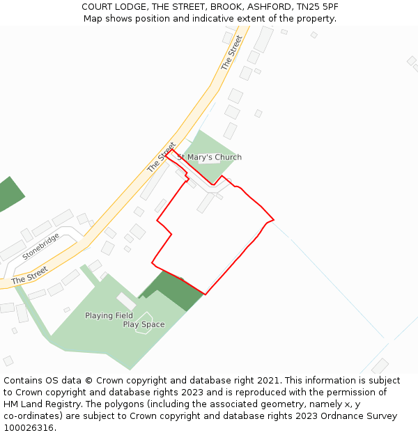 COURT LODGE, THE STREET, BROOK, ASHFORD, TN25 5PF: Location map and indicative extent of plot