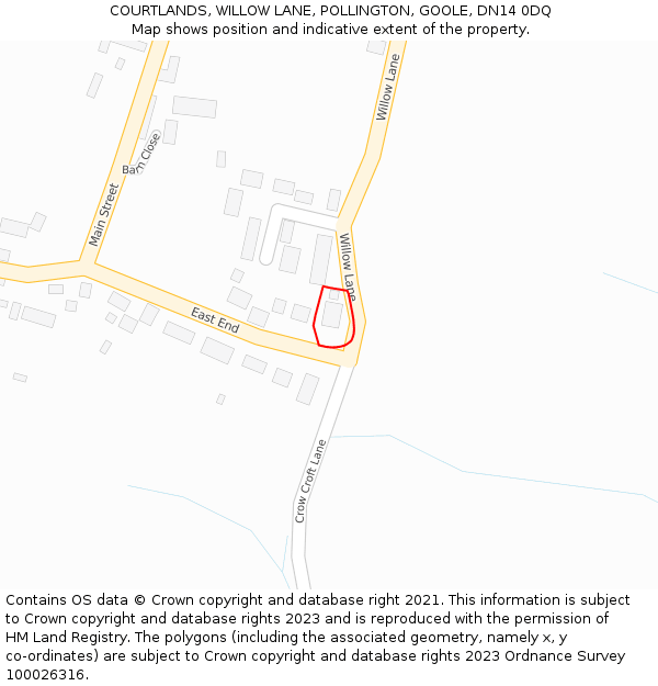 COURTLANDS, WILLOW LANE, POLLINGTON, GOOLE, DN14 0DQ: Location map and indicative extent of plot