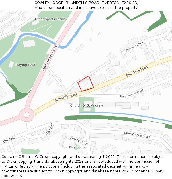 COWLEY LODGE, BLUNDELLS ROAD, TIVERTON, EX16 4DJ: Location map and indicative extent of plot
