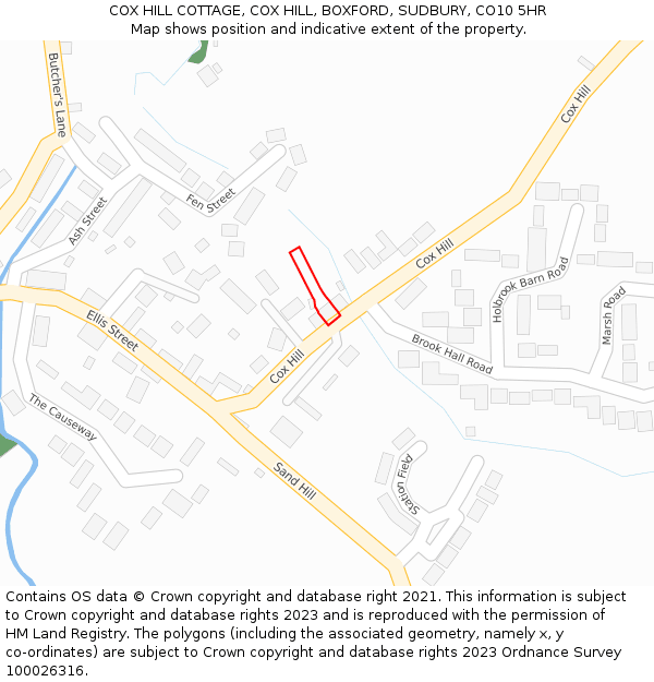 COX HILL COTTAGE, COX HILL, BOXFORD, SUDBURY, CO10 5HR: Location map and indicative extent of plot