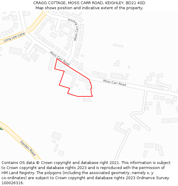 CRAGG COTTAGE, MOSS CARR ROAD, KEIGHLEY, BD21 4SD: Location map and indicative extent of plot