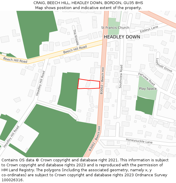 CRAIG, BEECH HILL, HEADLEY DOWN, BORDON, GU35 8HS: Location map and indicative extent of plot