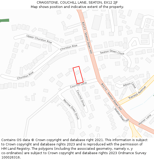 CRAIGSTONE, COUCHILL LANE, SEATON, EX12 2JF: Location map and indicative extent of plot