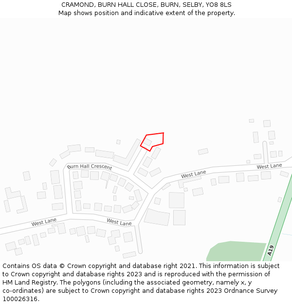 CRAMOND, BURN HALL CLOSE, BURN, SELBY, YO8 8LS: Location map and indicative extent of plot
