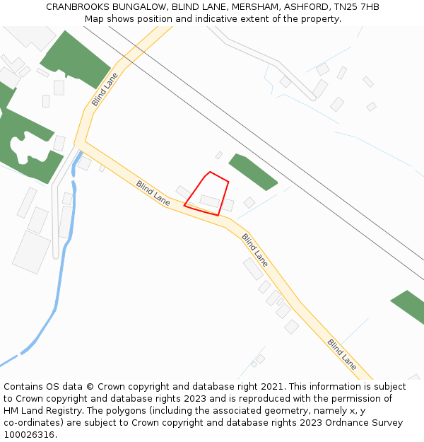 CRANBROOKS BUNGALOW, BLIND LANE, MERSHAM, ASHFORD, TN25 7HB: Location map and indicative extent of plot