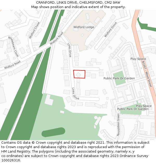 CRANFORD, LINKS DRIVE, CHELMSFORD, CM2 9AW: Location map and indicative extent of plot