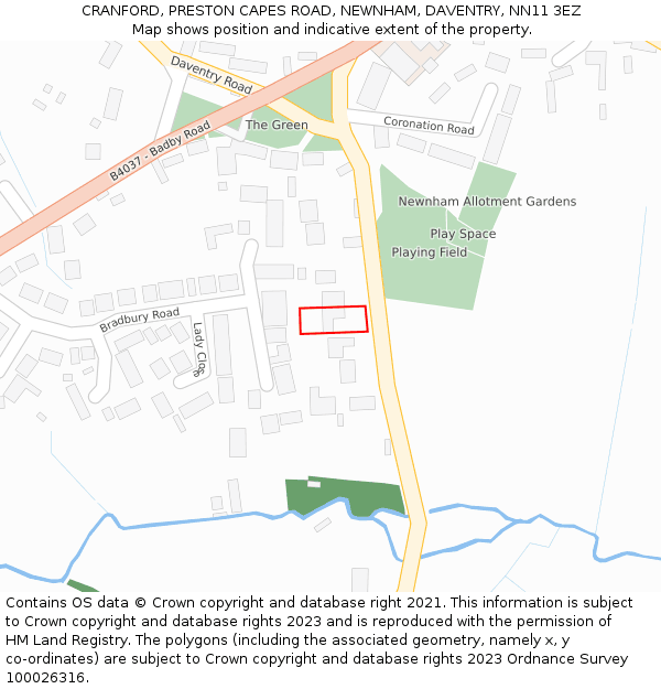 CRANFORD, PRESTON CAPES ROAD, NEWNHAM, DAVENTRY, NN11 3EZ: Location map and indicative extent of plot