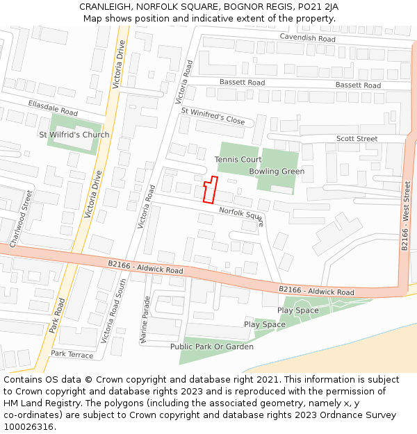 CRANLEIGH, NORFOLK SQUARE, BOGNOR REGIS, PO21 2JA: Location map and indicative extent of plot