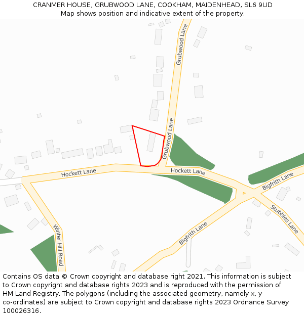 CRANMER HOUSE, GRUBWOOD LANE, COOKHAM, MAIDENHEAD, SL6 9UD: Location map and indicative extent of plot