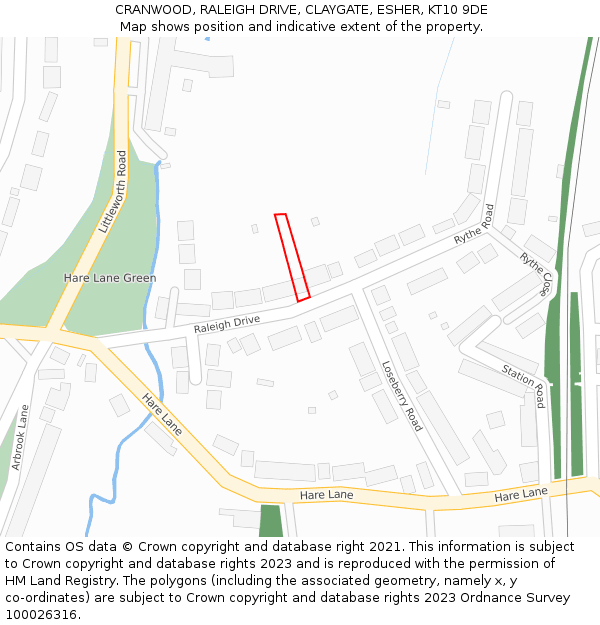 CRANWOOD, RALEIGH DRIVE, CLAYGATE, ESHER, KT10 9DE: Location map and indicative extent of plot