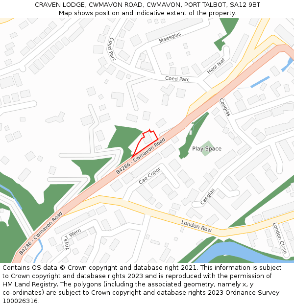 CRAVEN LODGE, CWMAVON ROAD, CWMAVON, PORT TALBOT, SA12 9BT: Location map and indicative extent of plot