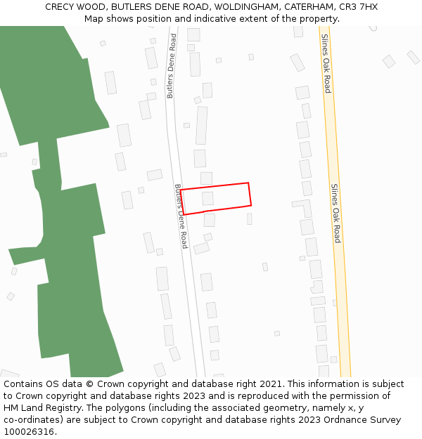 CRECY WOOD, BUTLERS DENE ROAD, WOLDINGHAM, CATERHAM, CR3 7HX: Location map and indicative extent of plot