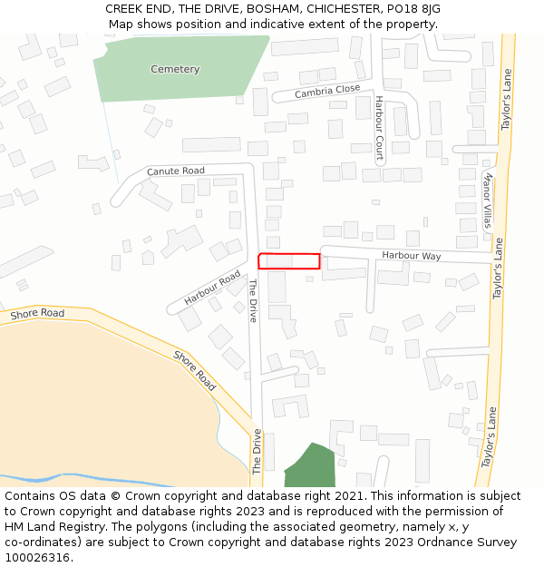CREEK END, THE DRIVE, BOSHAM, CHICHESTER, PO18 8JG: Location map and indicative extent of plot