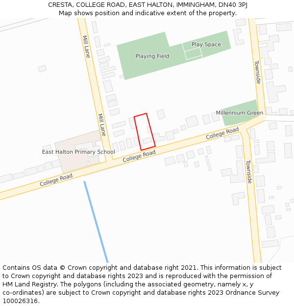 CRESTA, COLLEGE ROAD, EAST HALTON, IMMINGHAM, DN40 3PJ: Location map and indicative extent of plot
