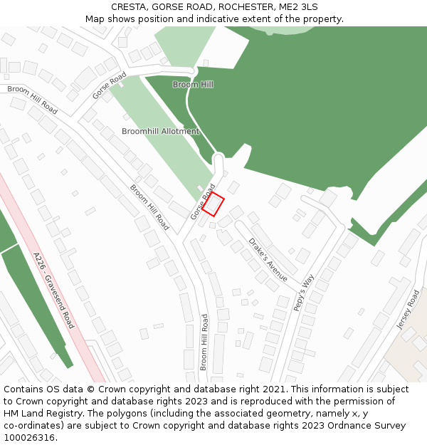 CRESTA, GORSE ROAD, ROCHESTER, ME2 3LS: Location map and indicative extent of plot