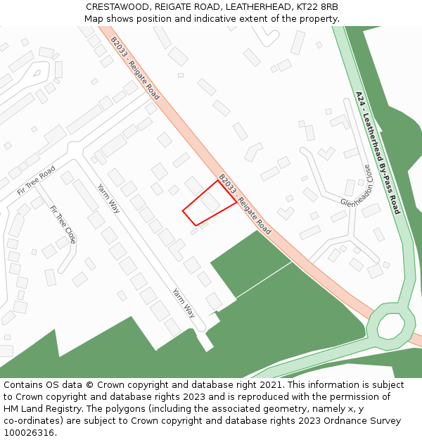 CRESTAWOOD, REIGATE ROAD, LEATHERHEAD, KT22 8RB: Location map and indicative extent of plot