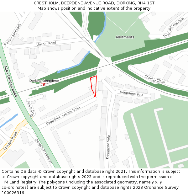 CRESTHOLM, DEEPDENE AVENUE ROAD, DORKING, RH4 1ST: Location map and indicative extent of plot