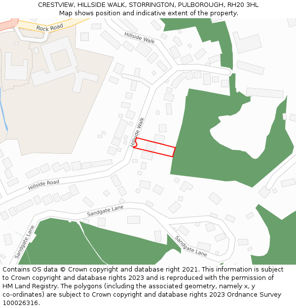 CRESTVIEW, HILLSIDE WALK, STORRINGTON, PULBOROUGH, RH20 3HL: Location map and indicative extent of plot