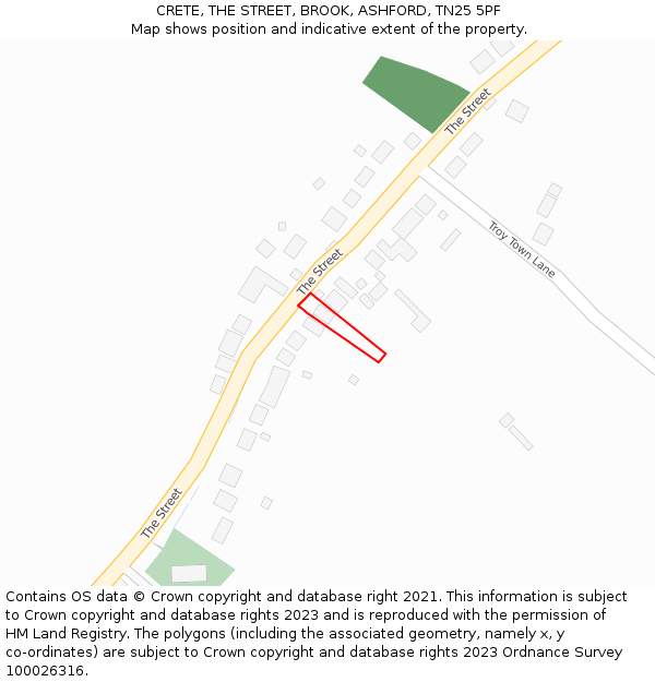 CRETE, THE STREET, BROOK, ASHFORD, TN25 5PF: Location map and indicative extent of plot