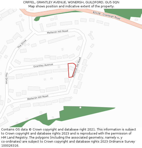 CRIFFEL, GRANTLEY AVENUE, WONERSH, GUILDFORD, GU5 0QN: Location map and indicative extent of plot