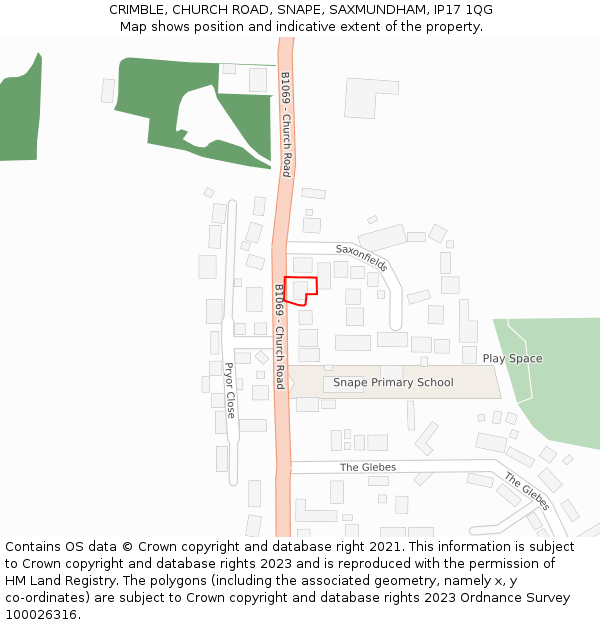 CRIMBLE, CHURCH ROAD, SNAPE, SAXMUNDHAM, IP17 1QG: Location map and indicative extent of plot
