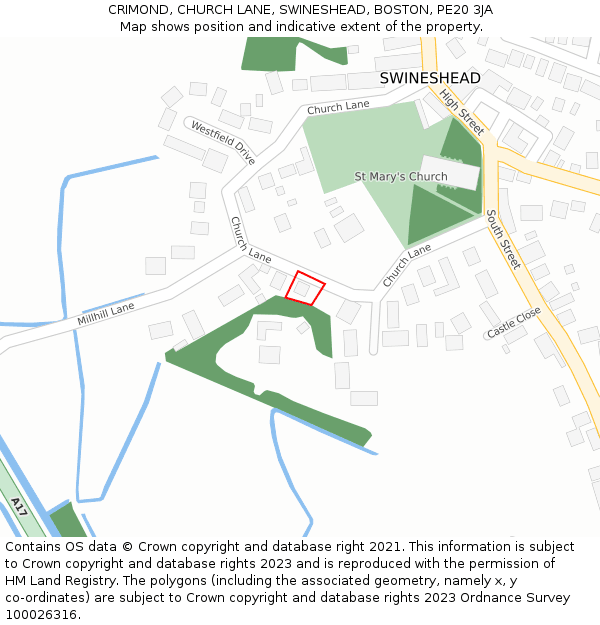CRIMOND, CHURCH LANE, SWINESHEAD, BOSTON, PE20 3JA: Location map and indicative extent of plot
