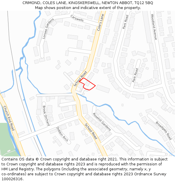 CRIMOND, COLES LANE, KINGSKERSWELL, NEWTON ABBOT, TQ12 5BQ: Location map and indicative extent of plot