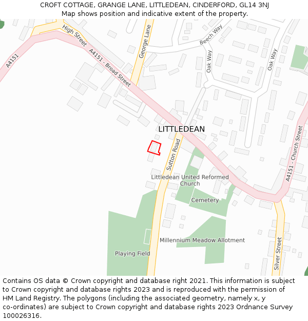 CROFT COTTAGE, GRANGE LANE, LITTLEDEAN, CINDERFORD, GL14 3NJ: Location map and indicative extent of plot