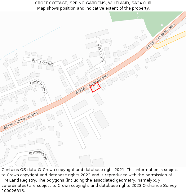 CROFT COTTAGE, SPRING GARDENS, WHITLAND, SA34 0HR: Location map and indicative extent of plot