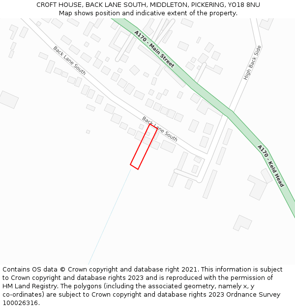 CROFT HOUSE, BACK LANE SOUTH, MIDDLETON, PICKERING, YO18 8NU: Location map and indicative extent of plot