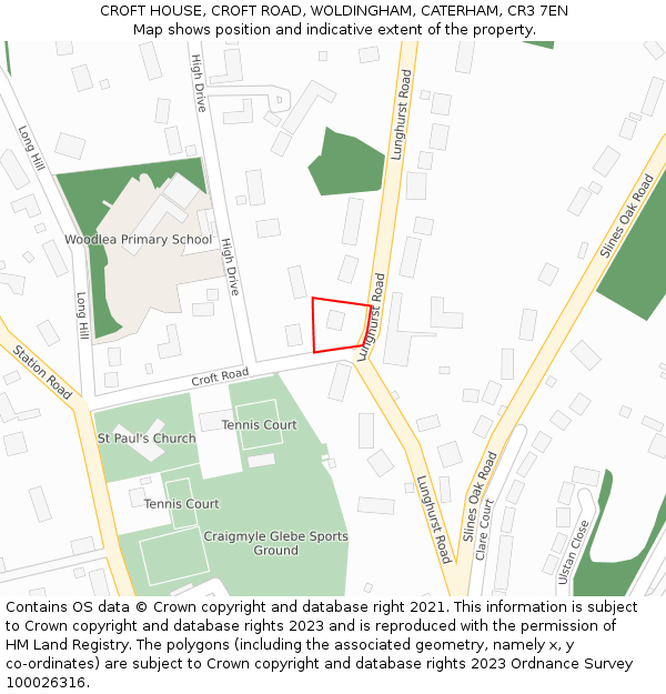 CROFT HOUSE, CROFT ROAD, WOLDINGHAM, CATERHAM, CR3 7EN: Location map and indicative extent of plot