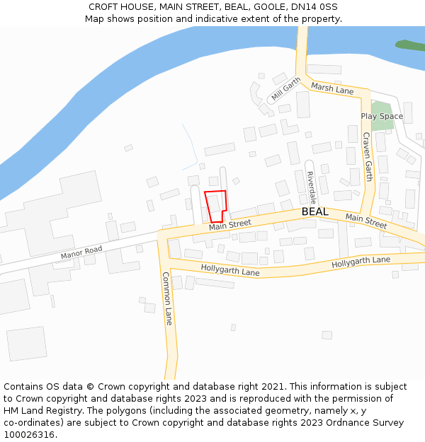 CROFT HOUSE, MAIN STREET, BEAL, GOOLE, DN14 0SS: Location map and indicative extent of plot