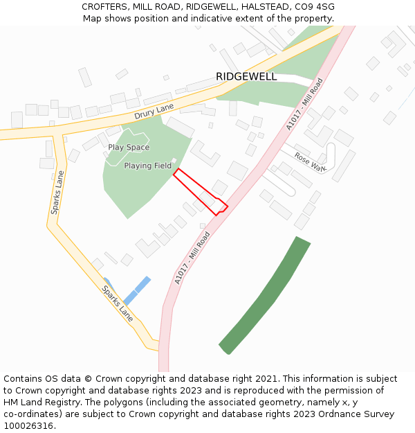 CROFTERS, MILL ROAD, RIDGEWELL, HALSTEAD, CO9 4SG: Location map and indicative extent of plot