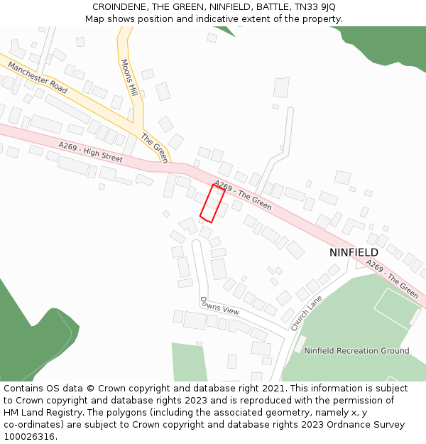 CROINDENE, THE GREEN, NINFIELD, BATTLE, TN33 9JQ: Location map and indicative extent of plot