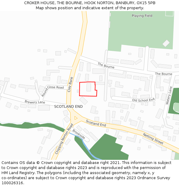CROKER HOUSE, THE BOURNE, HOOK NORTON, BANBURY, OX15 5PB: Location map and indicative extent of plot