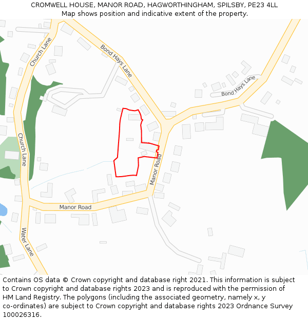 CROMWELL HOUSE, MANOR ROAD, HAGWORTHINGHAM, SPILSBY, PE23 4LL: Location map and indicative extent of plot